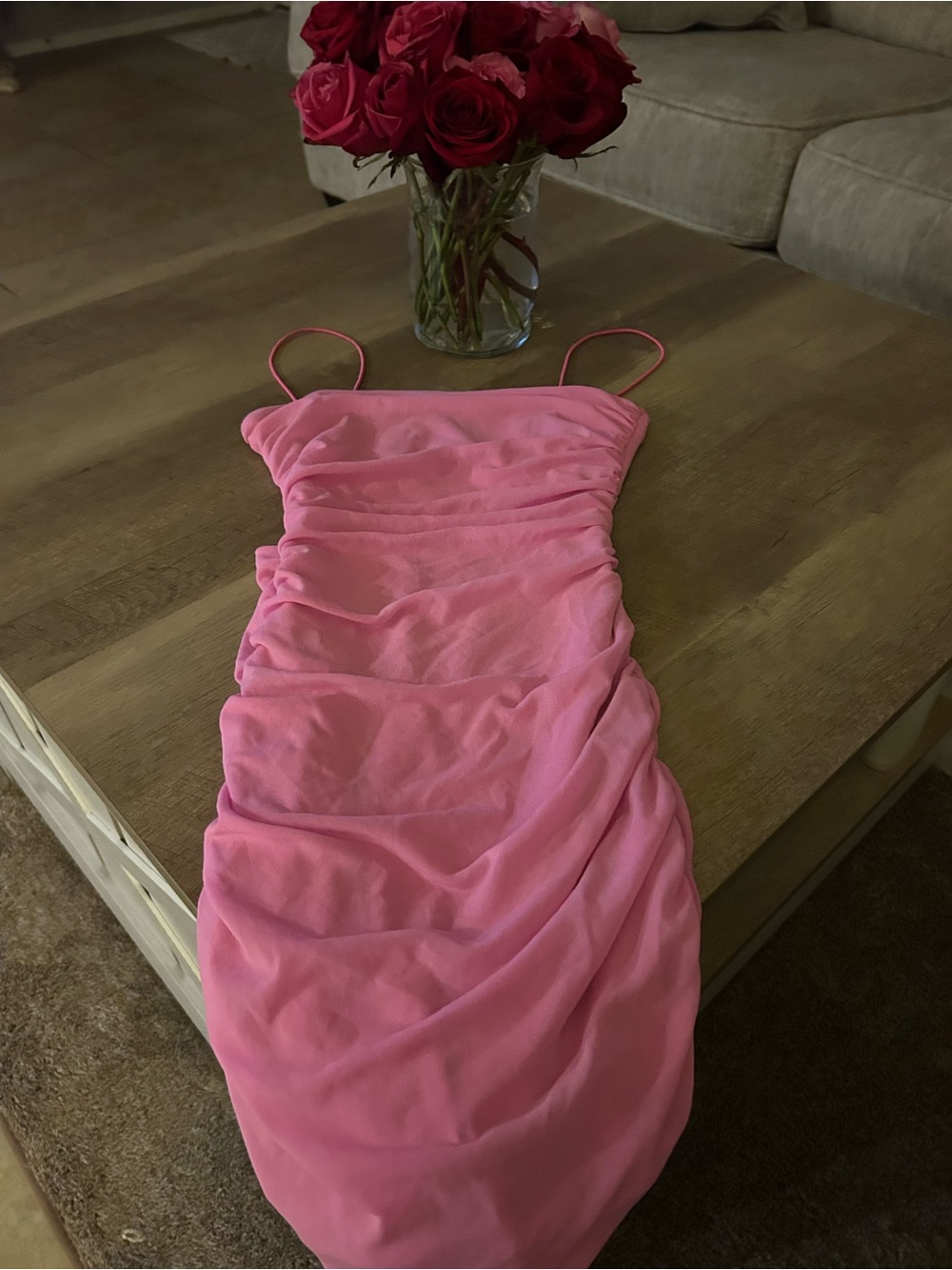 Princess Polly Pink Ruched Mini Dress with Spaghetti Straps